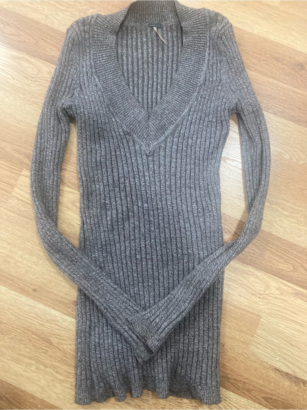 Poof! Women’s Stretch Ribbed V-Neck Sweater in Brown/Maroon hue